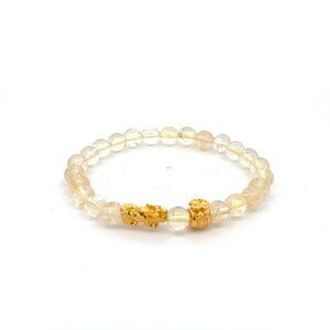 18K Gold Dragon Pixiu Piyao Money Bag Lucky Charm Bracelet Gemstones Citrine 6mm